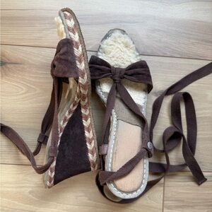 UGG Women's Dark Brown Bow Espadrille Sandals with Shearling Insole